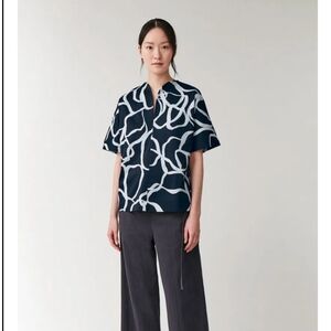 Cos, Rounded Neck,Womens, Size S, Navy and White Patterned Blouse